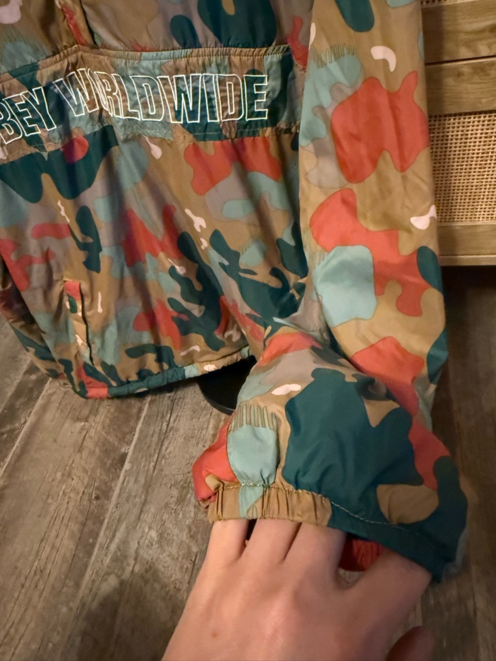 Obey Camo Windbreaker Jacket in Green, Brown & Red - Picture 6 of 7